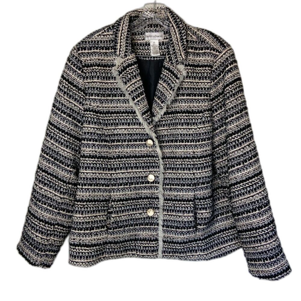 Drapers and Damons Boucle Metallic Thread Fringe Tweed Blazer Jacket SZ XL